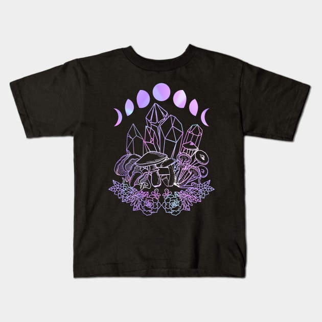 Moon Phases Crystals Mushrooms Succulents Witchy Kids T-Shirt by srojas26